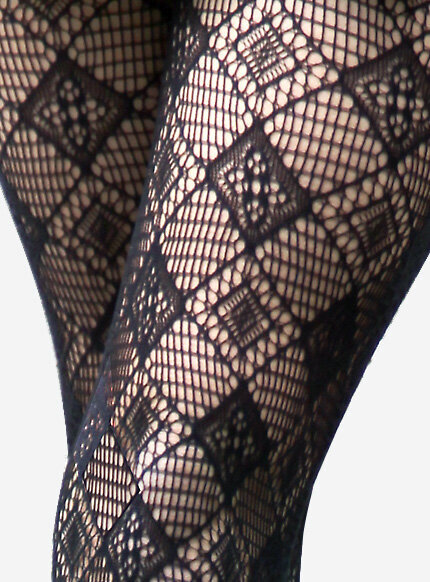 Rajstopy czarne damskie o wzorze w kratę
