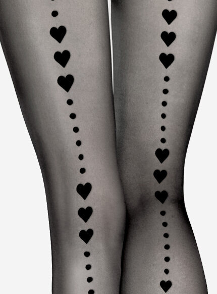 Czarne rajstopy z motywem serc