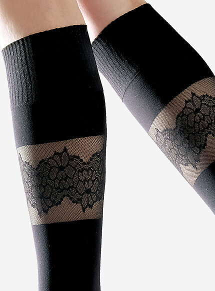 Eleganckie rajstopy z koronkowym detalem na nogach