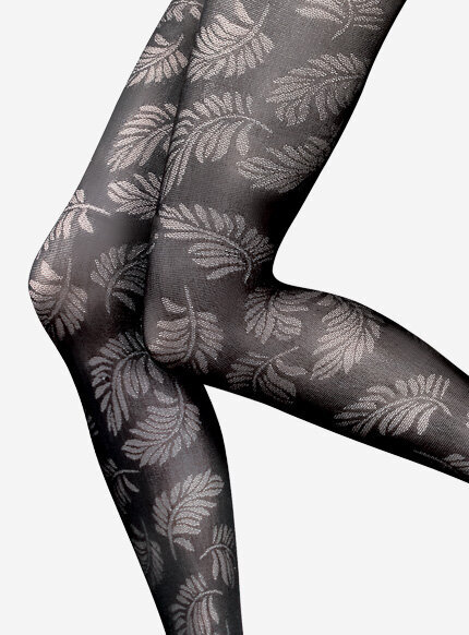 Stylowe rajstopy w kolorze czarnym z motywem roślinnym